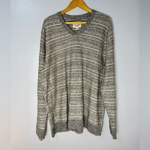 Lucky Brand Black and White V-Neck Linen Blend Sweater | XXL